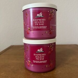 NEW X2 Milk Raspberry Holiday Pie Bar 3 wick candles NEW